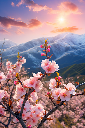 春季桃花花卉桃花林摄影图