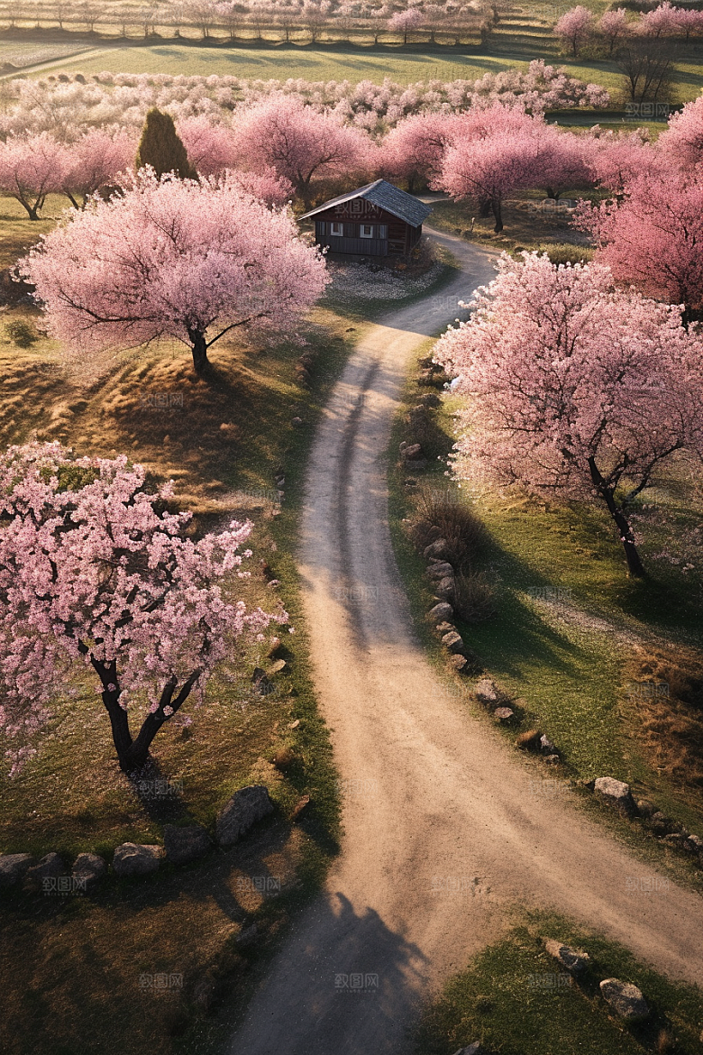 春季桃花山花烂漫桃园摄影图