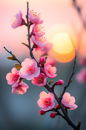 春季桃花花朵花卉摄影图