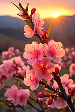 春季桃花美丽花卉摄影图