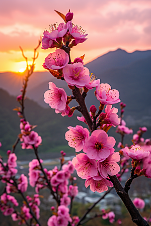 春季桃花美丽桃园摄影图
