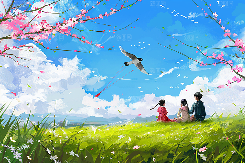 清明踏青郊游春游插画