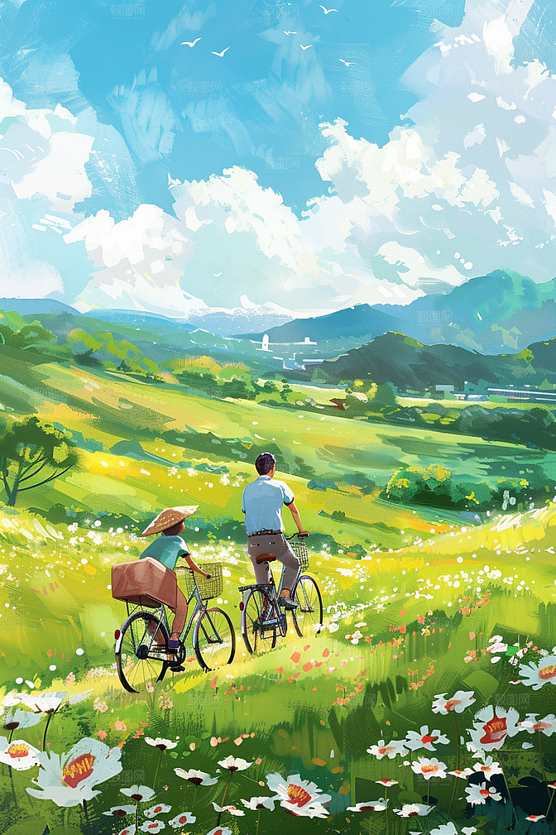 清明踏青放松踏春插画