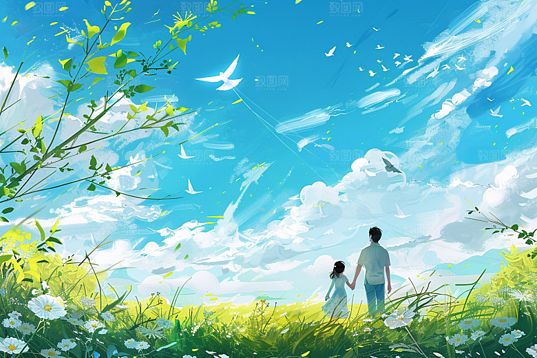 清明踏青清新春游插画
