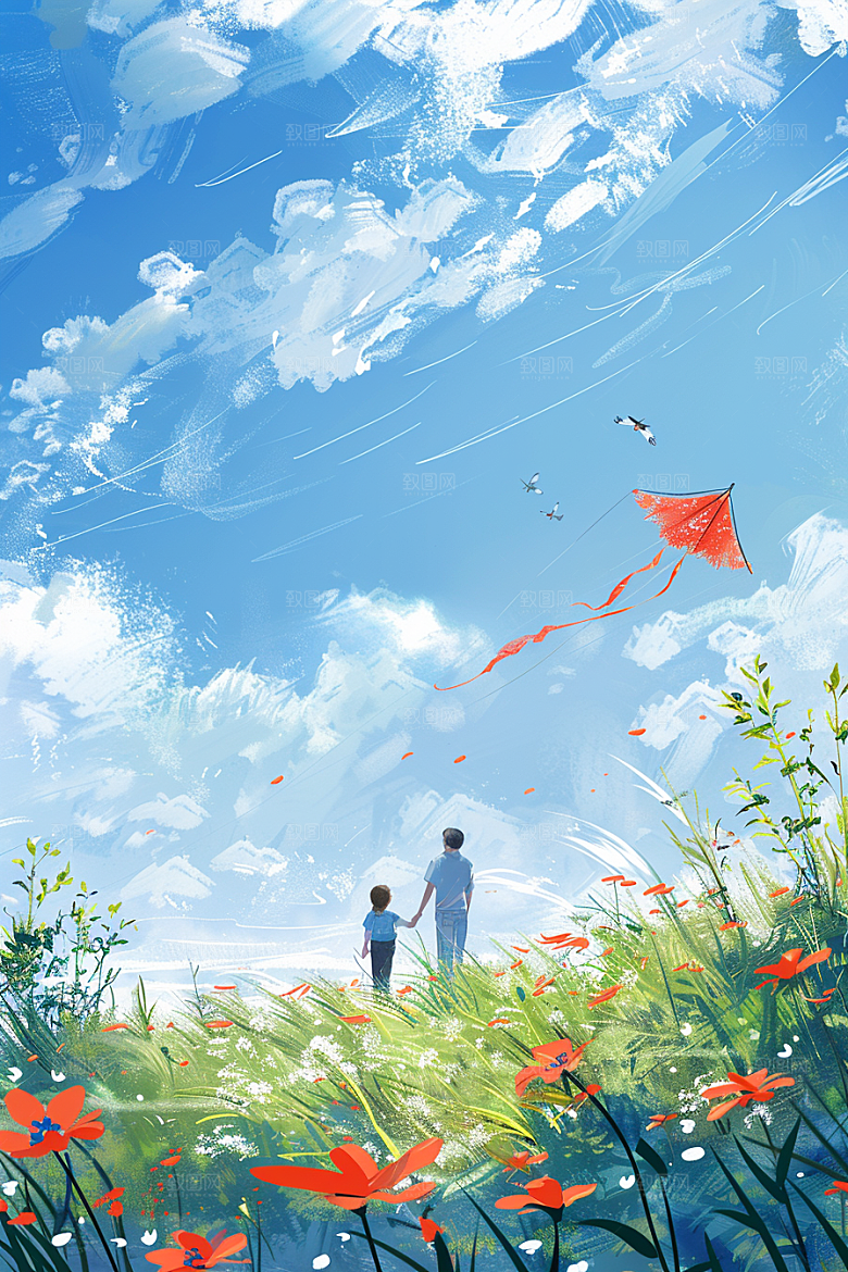 清明踏青踏春手绘插画