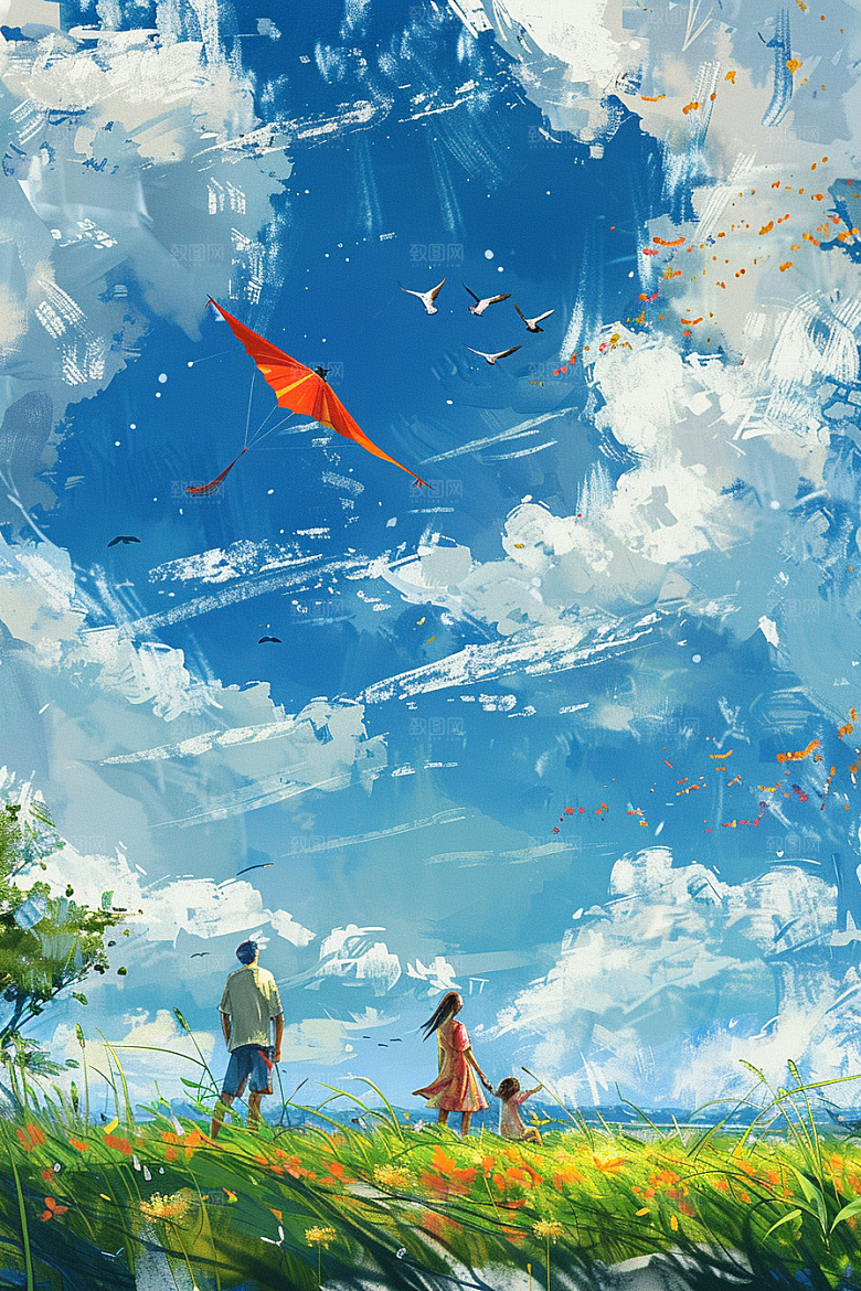 清明踏青清新手绘插画