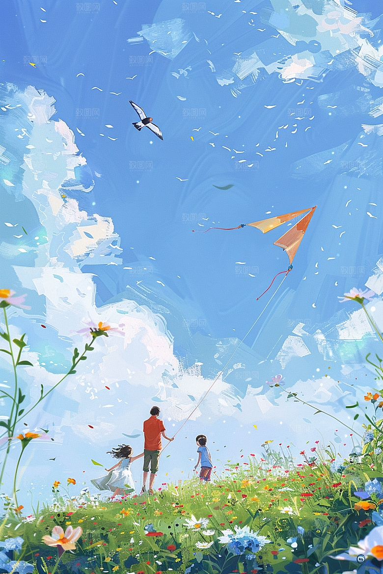 清明踏青自然春游插画