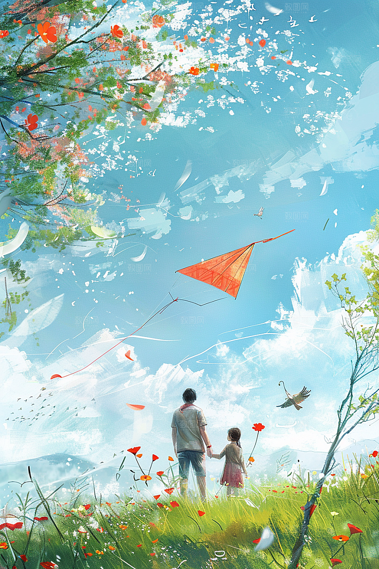 清明踏青踏春郊游插画