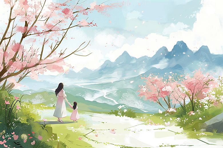 清明踏青原野自然插画