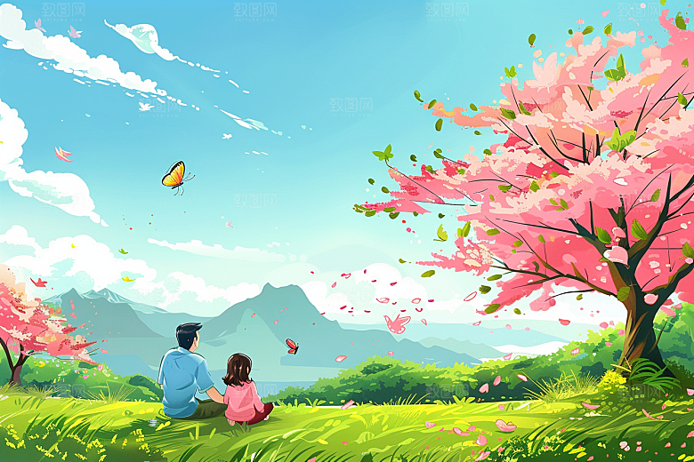 清明踏青清新放松插画