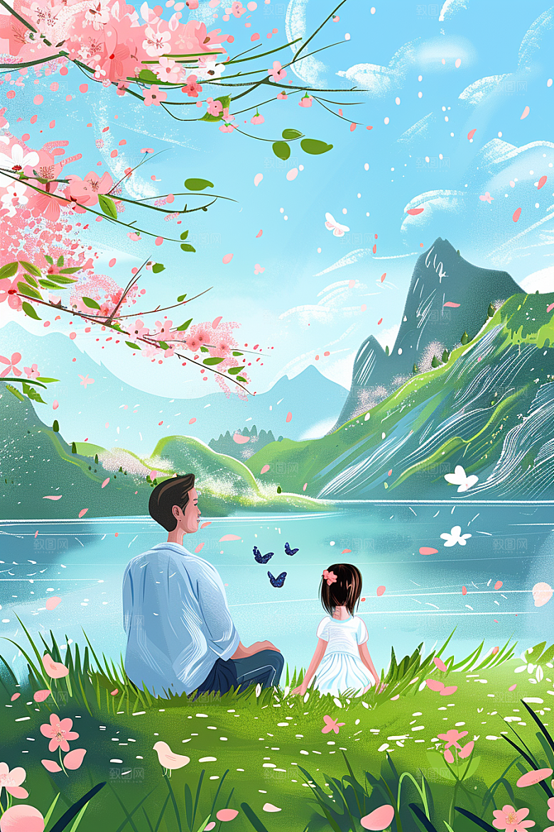 清明踏青自然春游插画