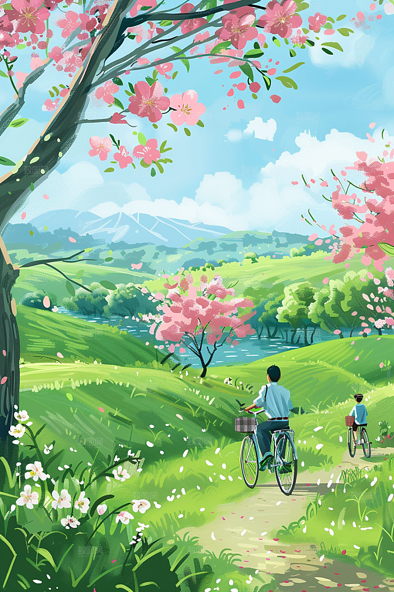 清明踏青自然户外插画