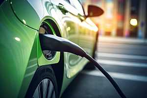 充电桩特写绿色能源汽车摄影图
