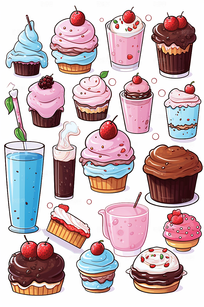 纸杯蛋糕插画美食贴纸