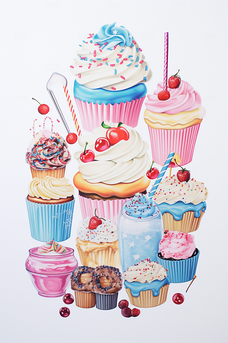 纸杯蛋糕插画甜品贴纸