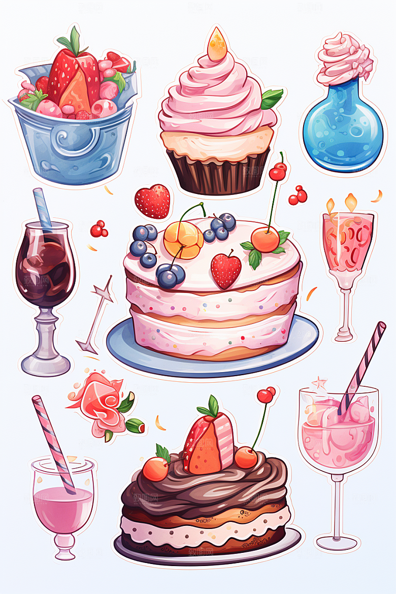 纸杯蛋糕插画手绘贴纸