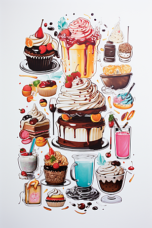 纸杯蛋糕手绘甜品贴纸