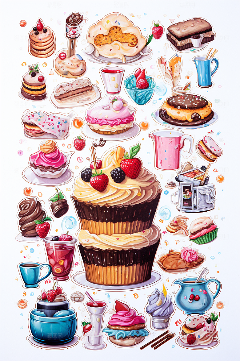 纸杯蛋糕文具插画贴纸