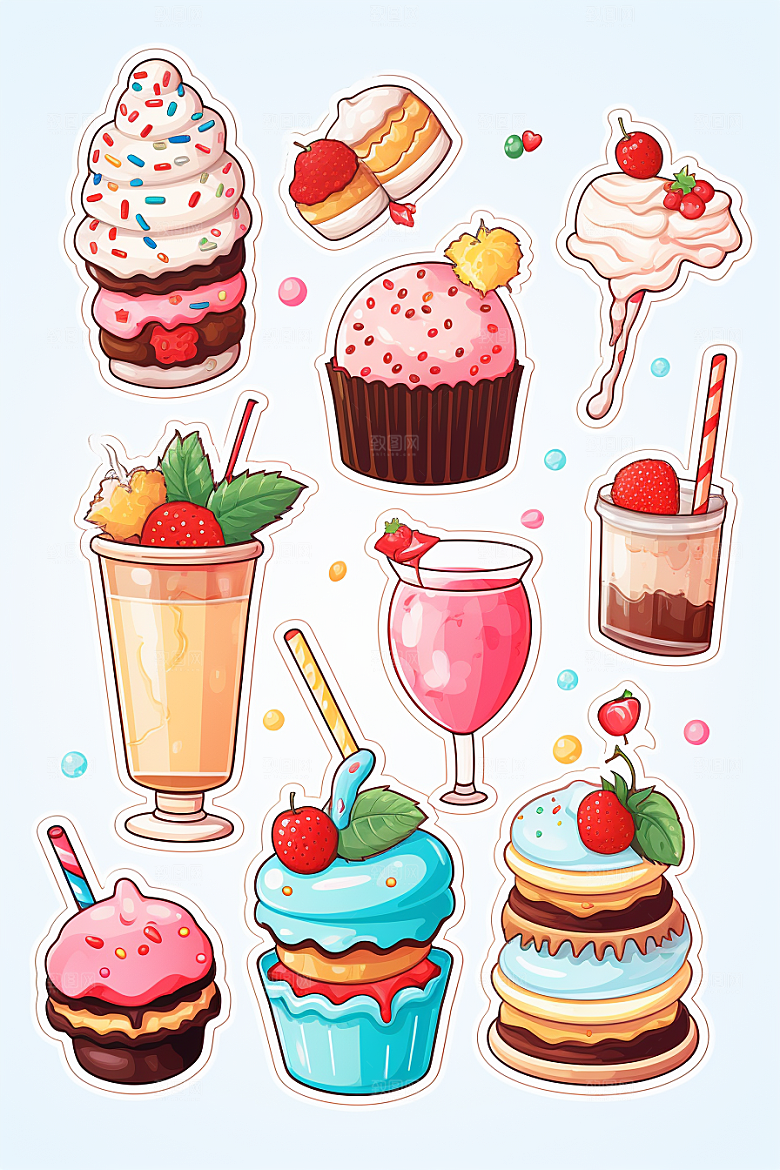 纸杯蛋糕插画甜美贴纸