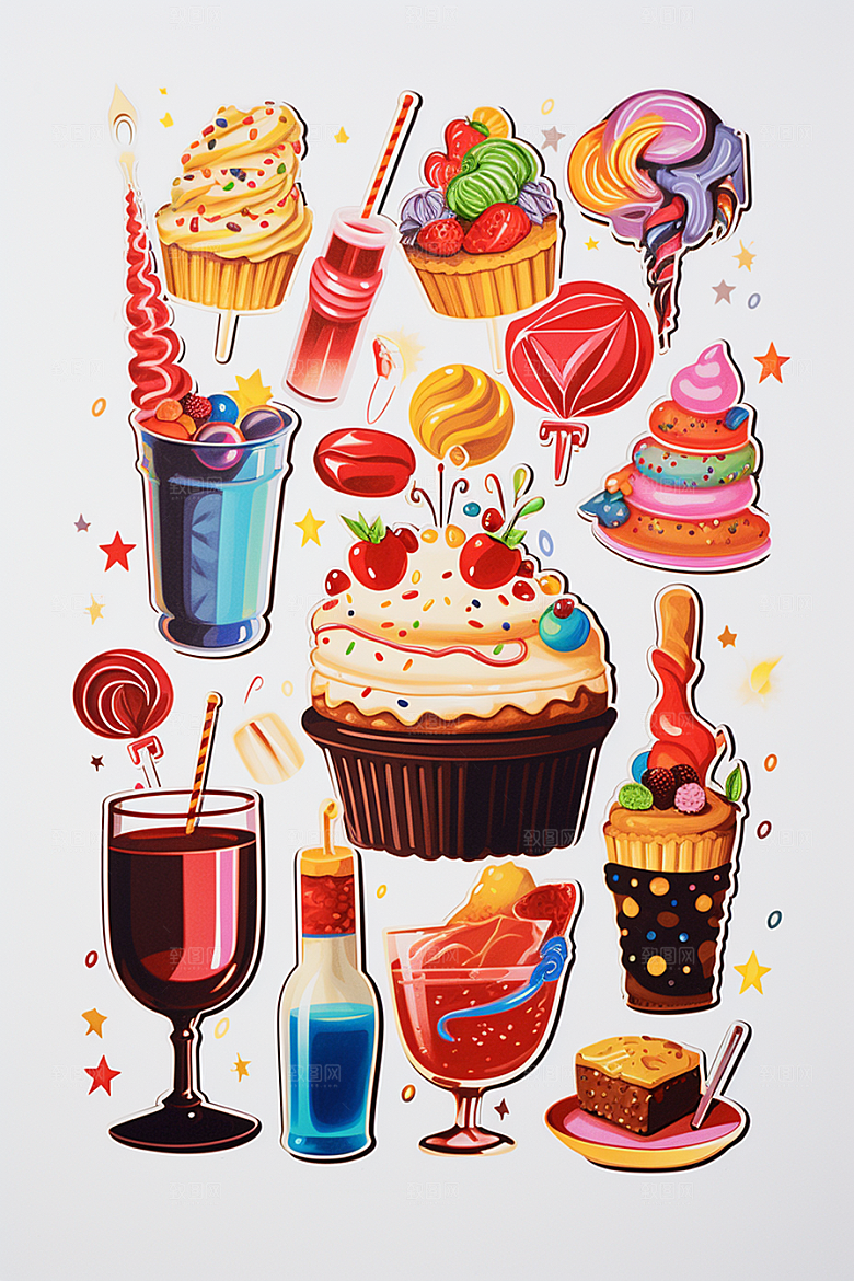 纸杯蛋糕插画文具贴纸