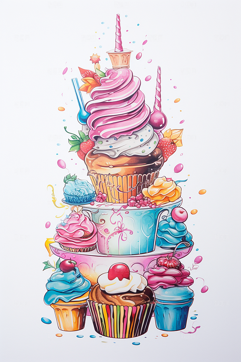 纸杯蛋糕甜蜜插画贴纸