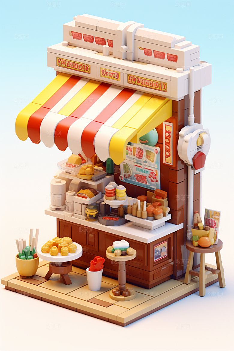 街边小摊食品店小吃摊模型