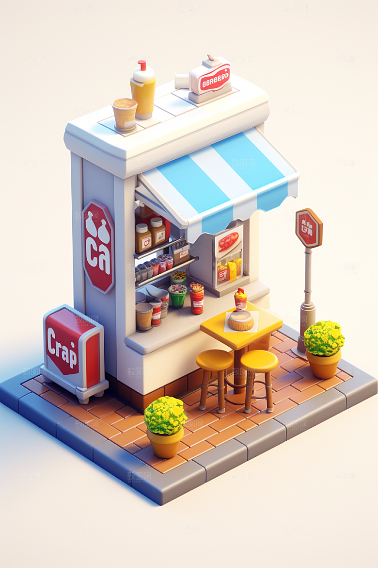 街边小摊C4D微缩模型
