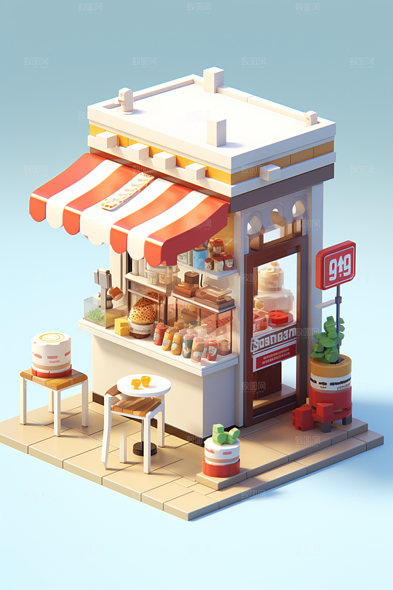 街边小摊食品店可爱模型