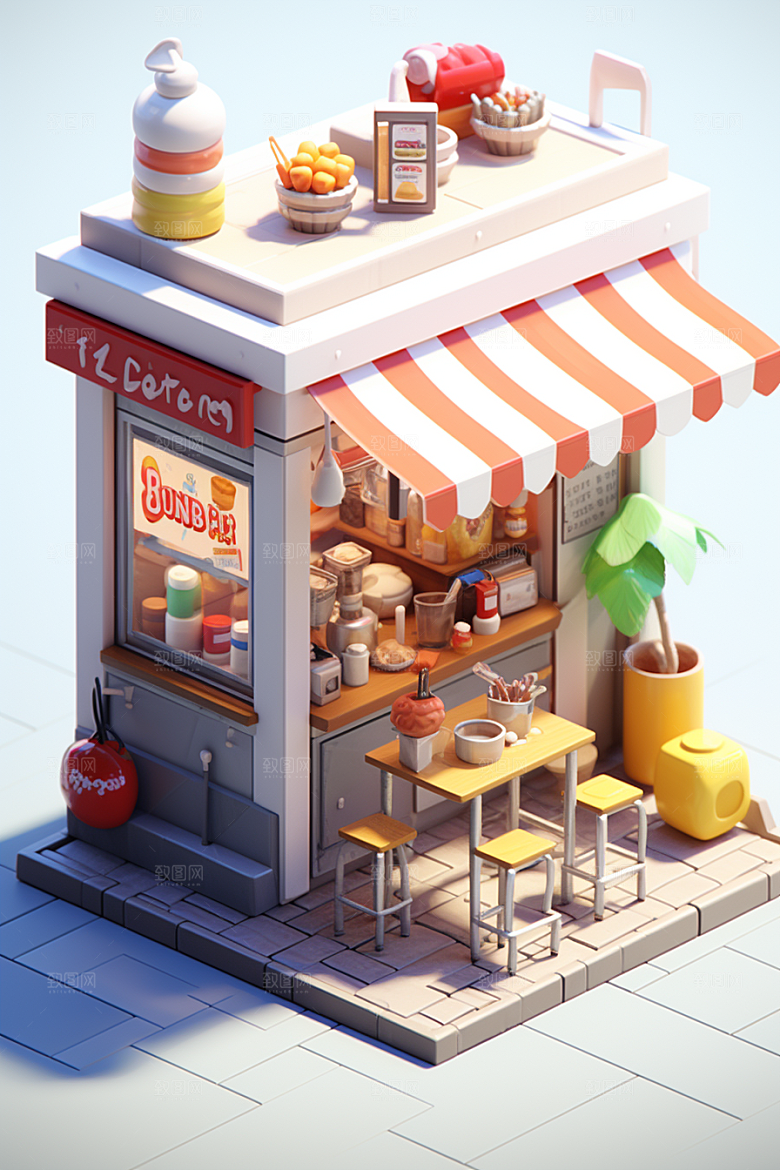 街边小摊卡通C4D模型