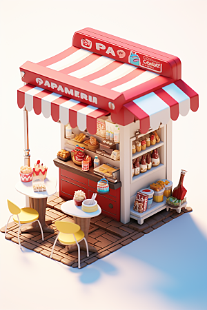 街边小摊食品店立体模型