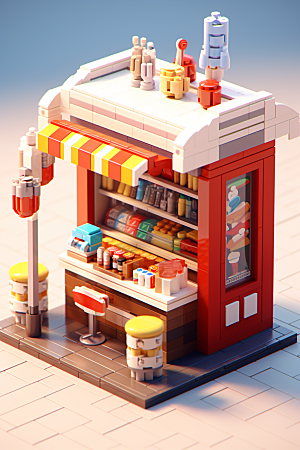 街边小摊3D食品店模型
