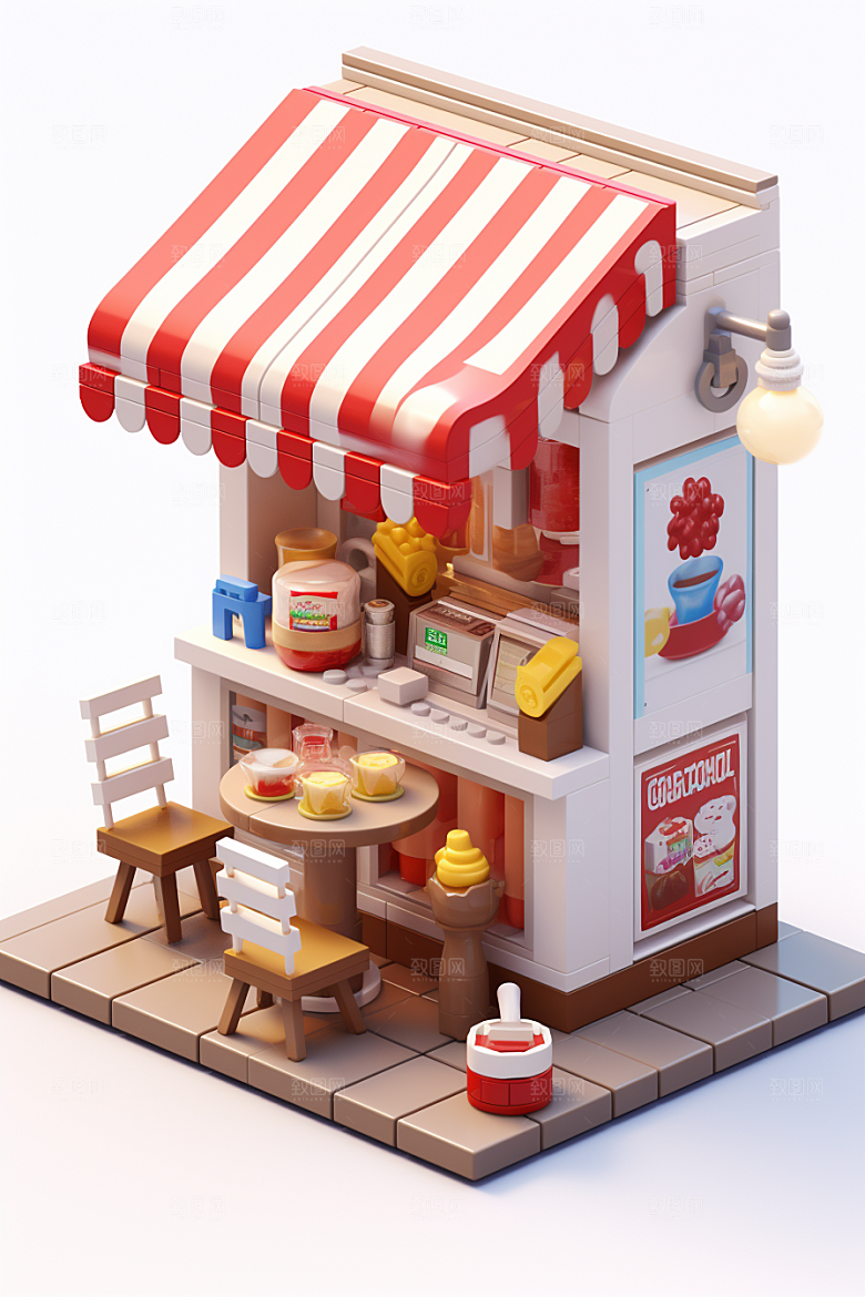 街边小摊C4D食品店模型