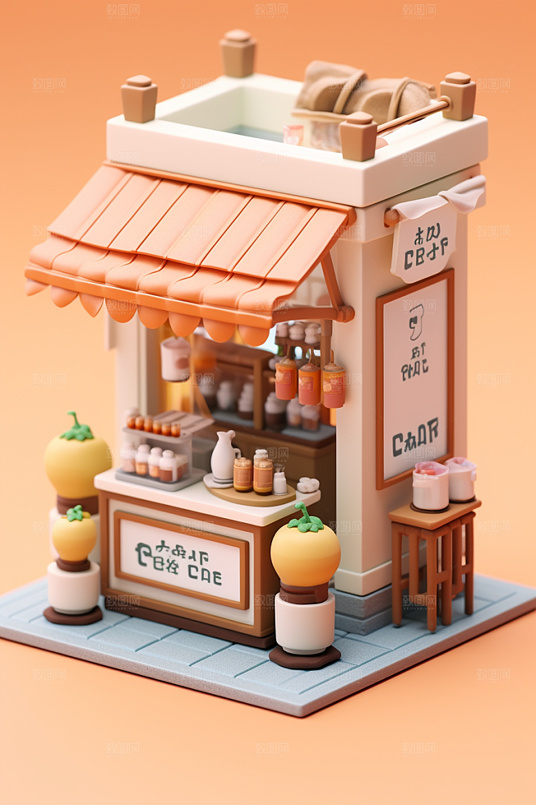 街边小摊3D微缩模型
