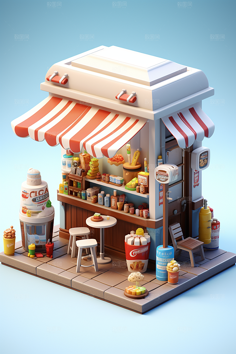 街边小摊食品店C4D模型