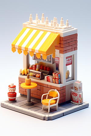 街边小摊食品店立体模型