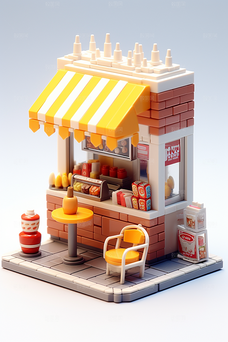 街边小摊食品店立体模型