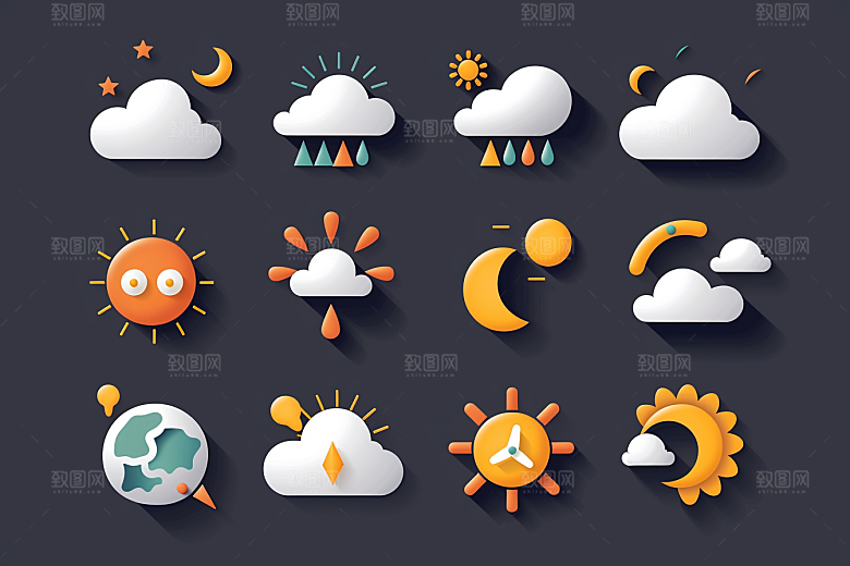 天气图标天气预报质感素材