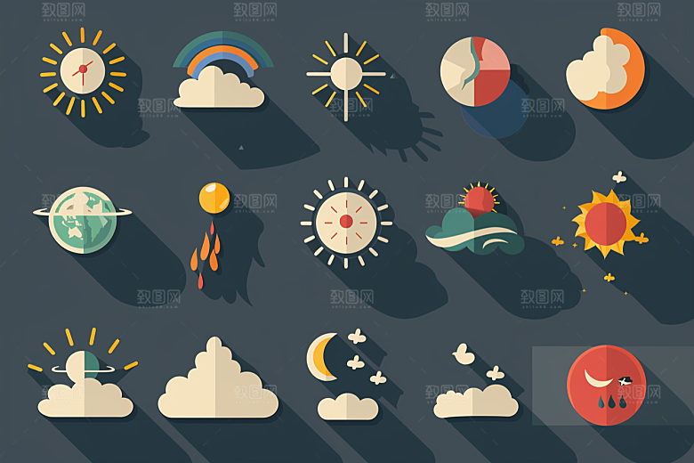 天气图标彩色简约素材