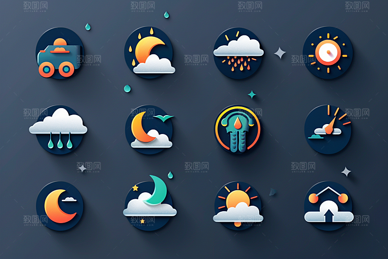 天气图标质感界面素材