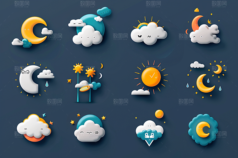 天气图标晴雨表彩色素材