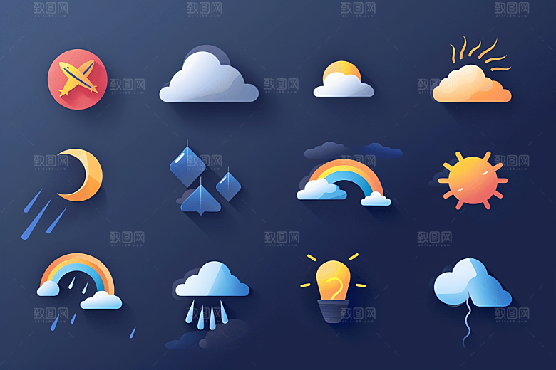 天气图标彩色天气预报素材