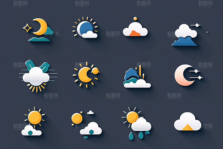 天气图标天气预报简约素材