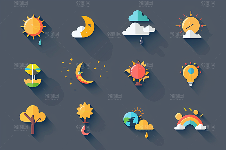 天气图标彩色界面素材
