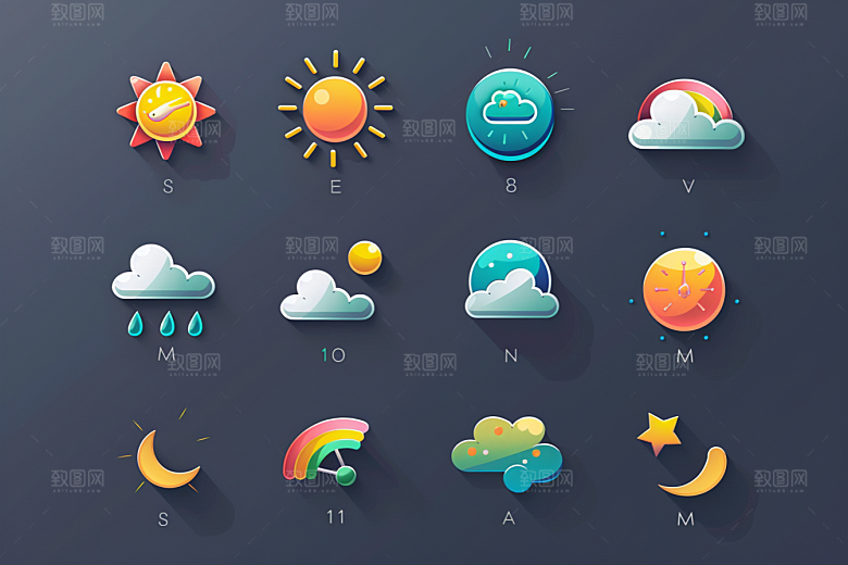 天气图标质感彩色素材