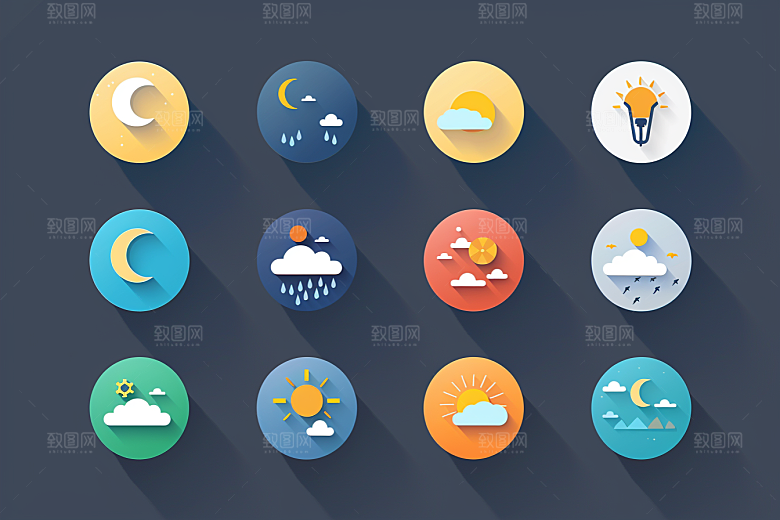 天气图标彩色天气预报素材