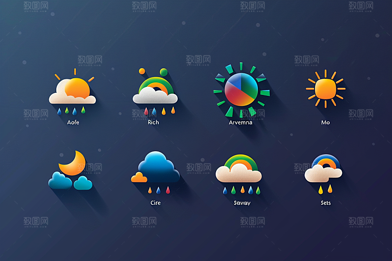 天气图标彩色简约素材