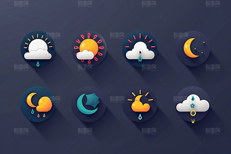 天气图标天气预报彩色素材