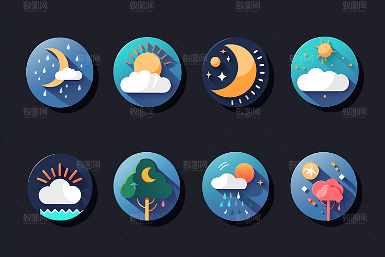天气图标晴雨表彩色素材