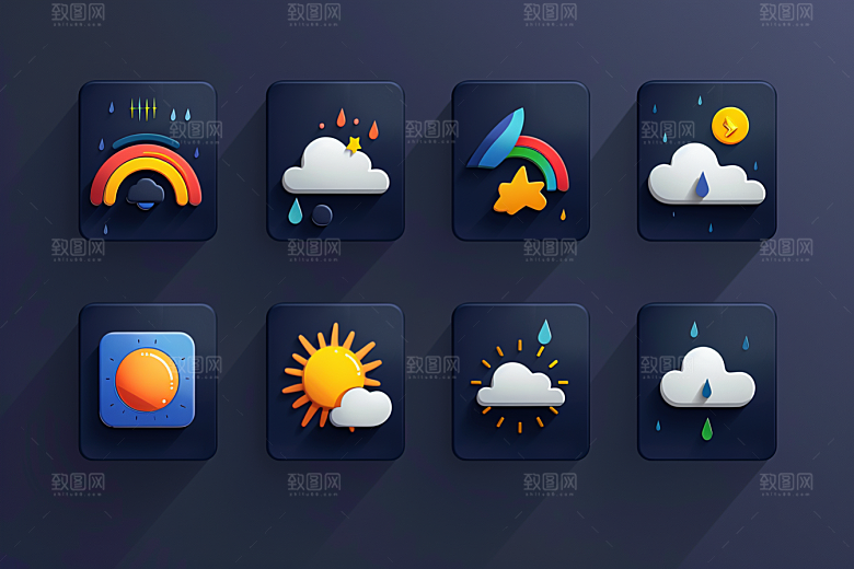 天气图标质感界面素材