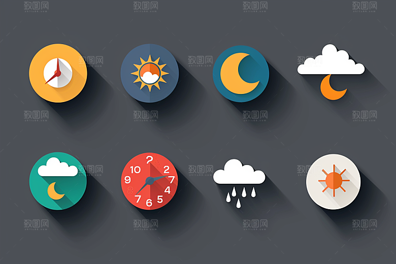 天气图标天气预报彩色素材